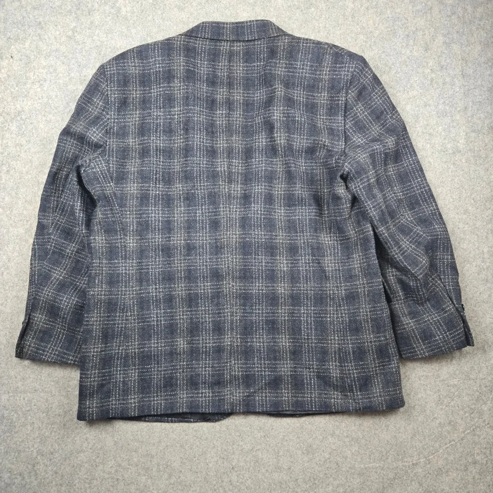 Eddie‎ Bauer Blazer Mens 46R Blue Plaid Wool Lambswool Sport Coat Made in USA